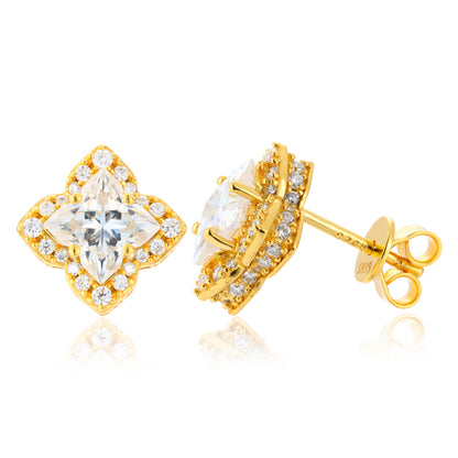 925 Silver Moissanite Diamond Shape Halo Stud Earrings TQE0611