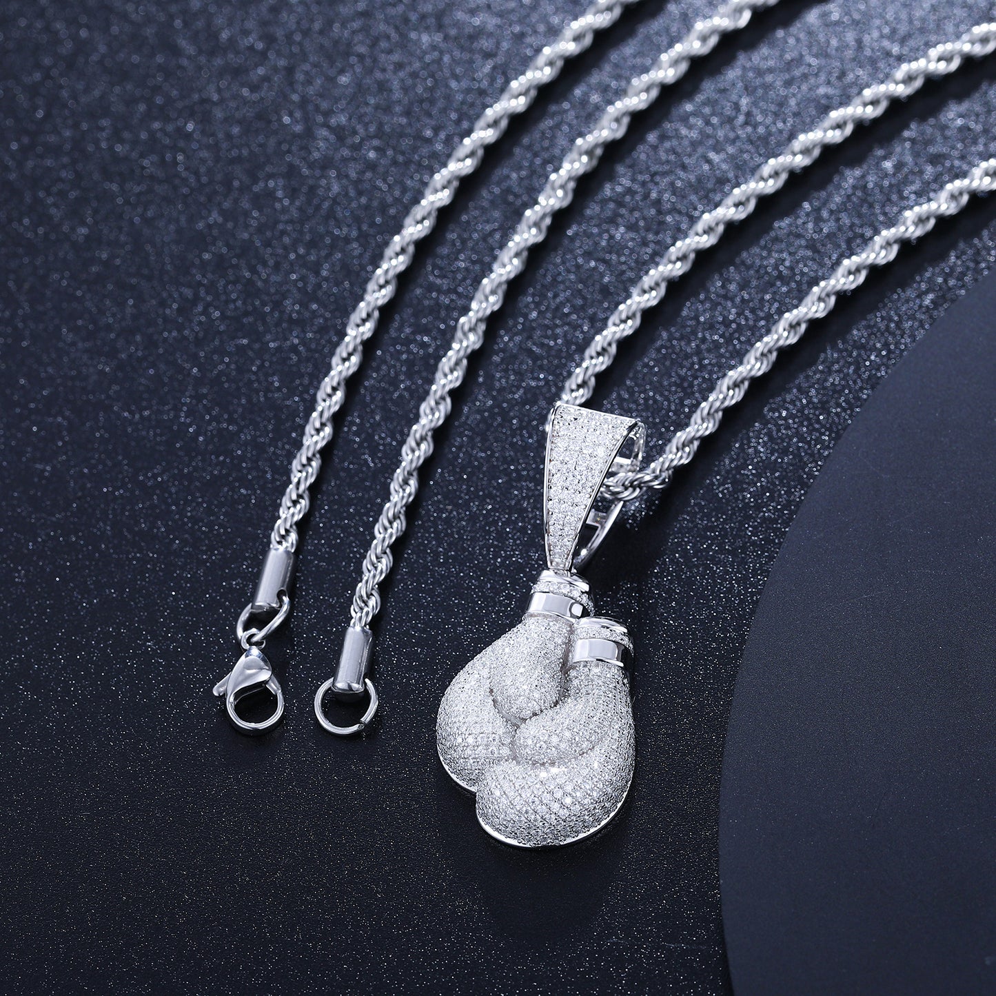 925 Silver Moissanite Iced Out Boxing Gloves Pendant TQP0237