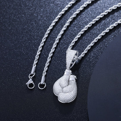 925 Silver Moissanite Iced Out Boxing Gloves Pendant TQP0237