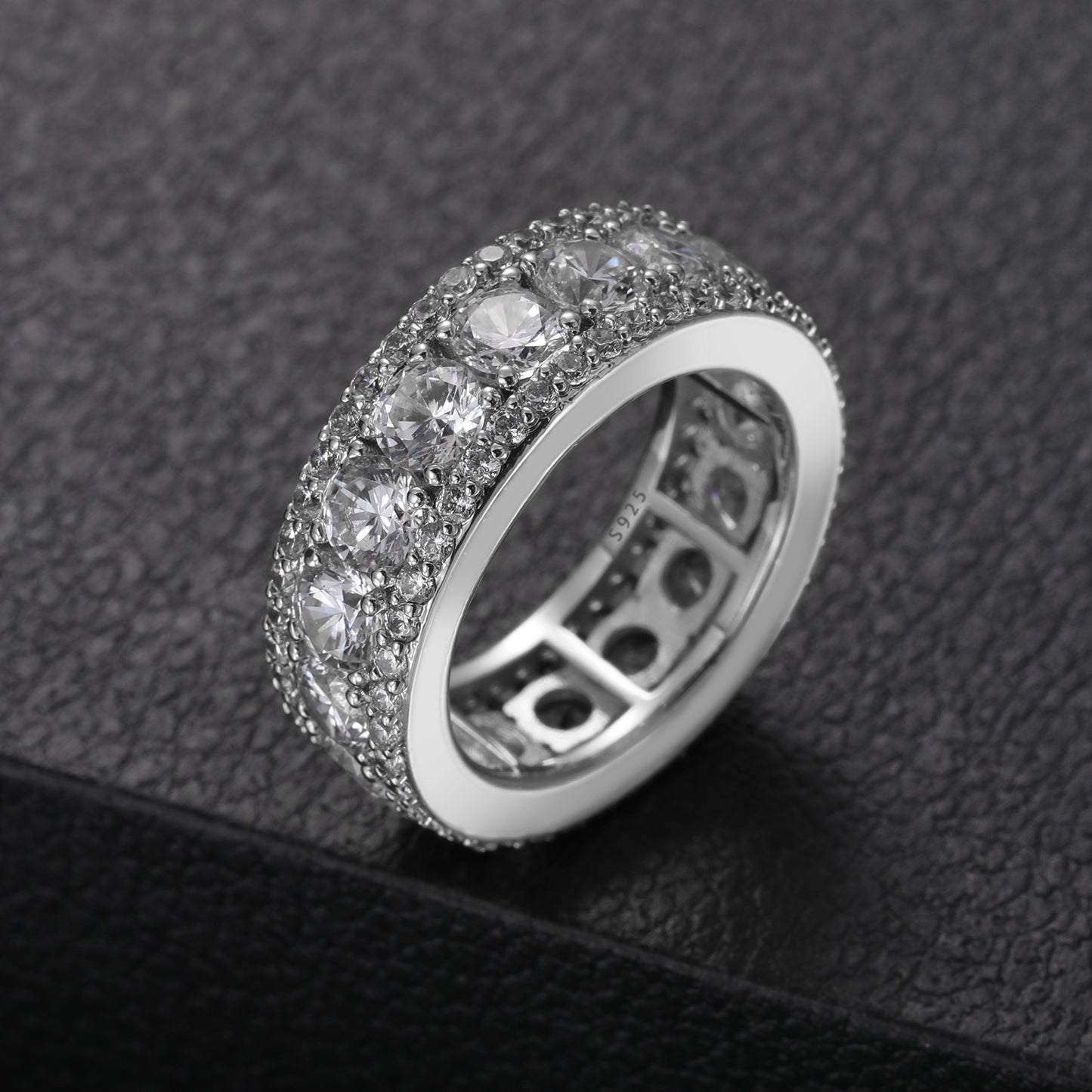 925 Silver Moissanite Round Cut Halo Band Ring TQR0044