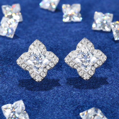925 Silver Moissanite Diamond Shape Halo Stud Earrings TQE0611