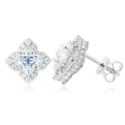 925 Silver Moissanite Diamond Shape Halo Stud Earrings TQE0611