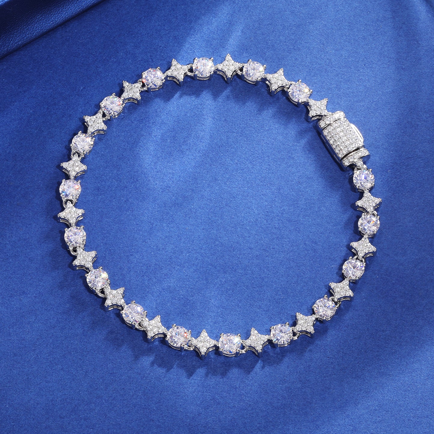 925 Silver Moissanite Gold Finish 7mm Star Tennis Bracelet TQB0132