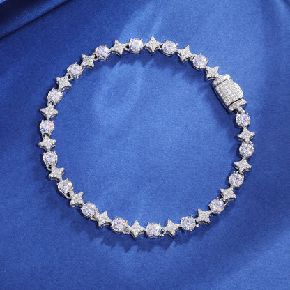 925 Silver Moissanite Gold Finish 7mm Star Tennis Bracelet TQB0132
