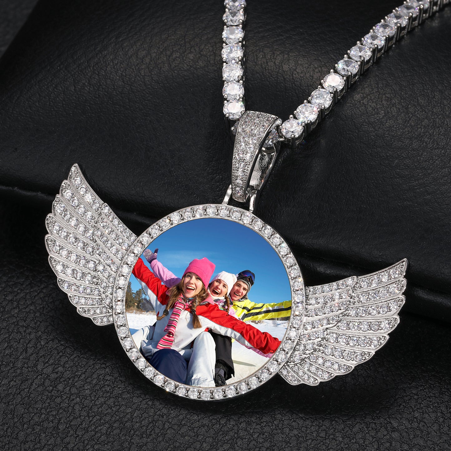 925 Silver Moissanite Angel Wing Custom Photo Pendant TQP0144