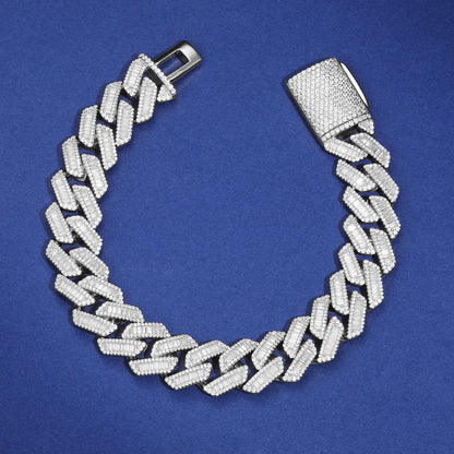 925 Silver Moissanite Baguette Cuban Link Bracelet 12 to 16mm for Men TQB0083