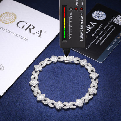 925 Silver Moissanite Iced Out Knot Link Bracelet for Men TQB0189