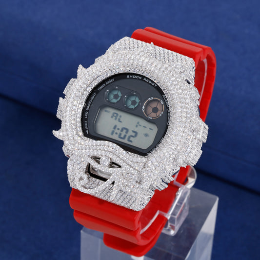 Moissanite Eye Pattern Flame Iced Out Bezel Case Compatible with DW6900 Series CMW0043