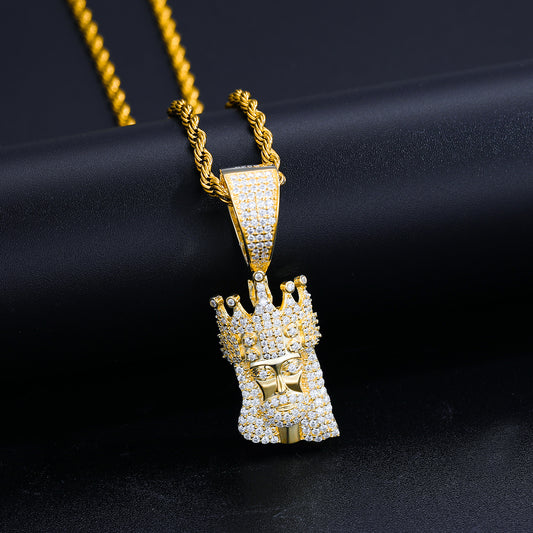 925 Silver Moissanite Iced Out King Mask Pendant TQP0234