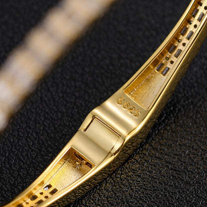 925 Silver Moissanite 3.8mm Slim Baguette Open Bangle Bracelet TQB0040