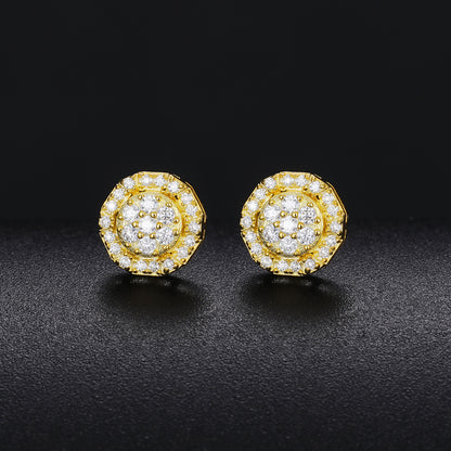925 Silver Moissanite Octagonal Medallion Cluster Stud Earrings TQE0156