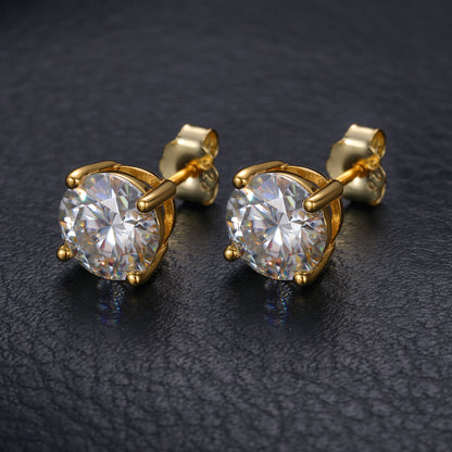 925 Silver Moissanite Four Prong Round Solitaire Stud Earrings TQE0075