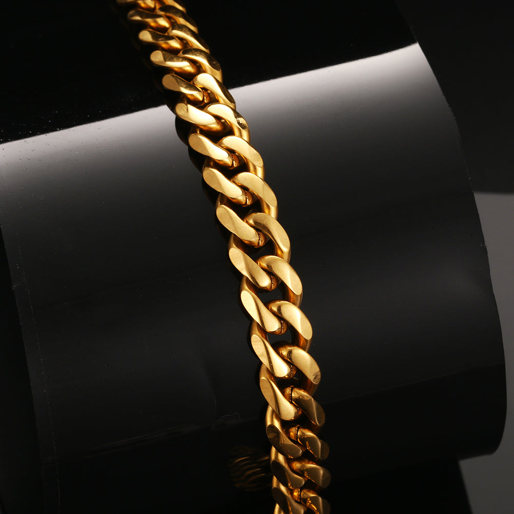 Gold Finish Copper Cuban Link Chain Necklace for Men CZBHX0129
