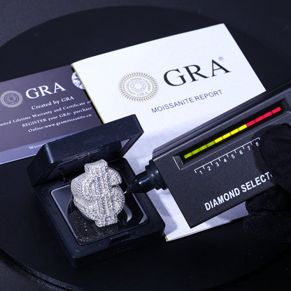 925 Silver Moissanite Dollar Sign Statement Ring for Men TQR0066