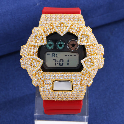 Moissanite Shield Pattern Iced Out Bezel Case Compatible with DW6900 Series CMW0041