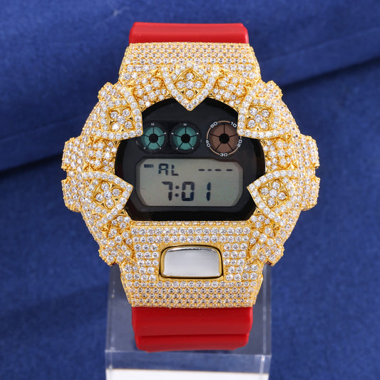 Moissanite Shield Pattern Iced Out Bezel Case Compatible with DW6900 Series CMW0041