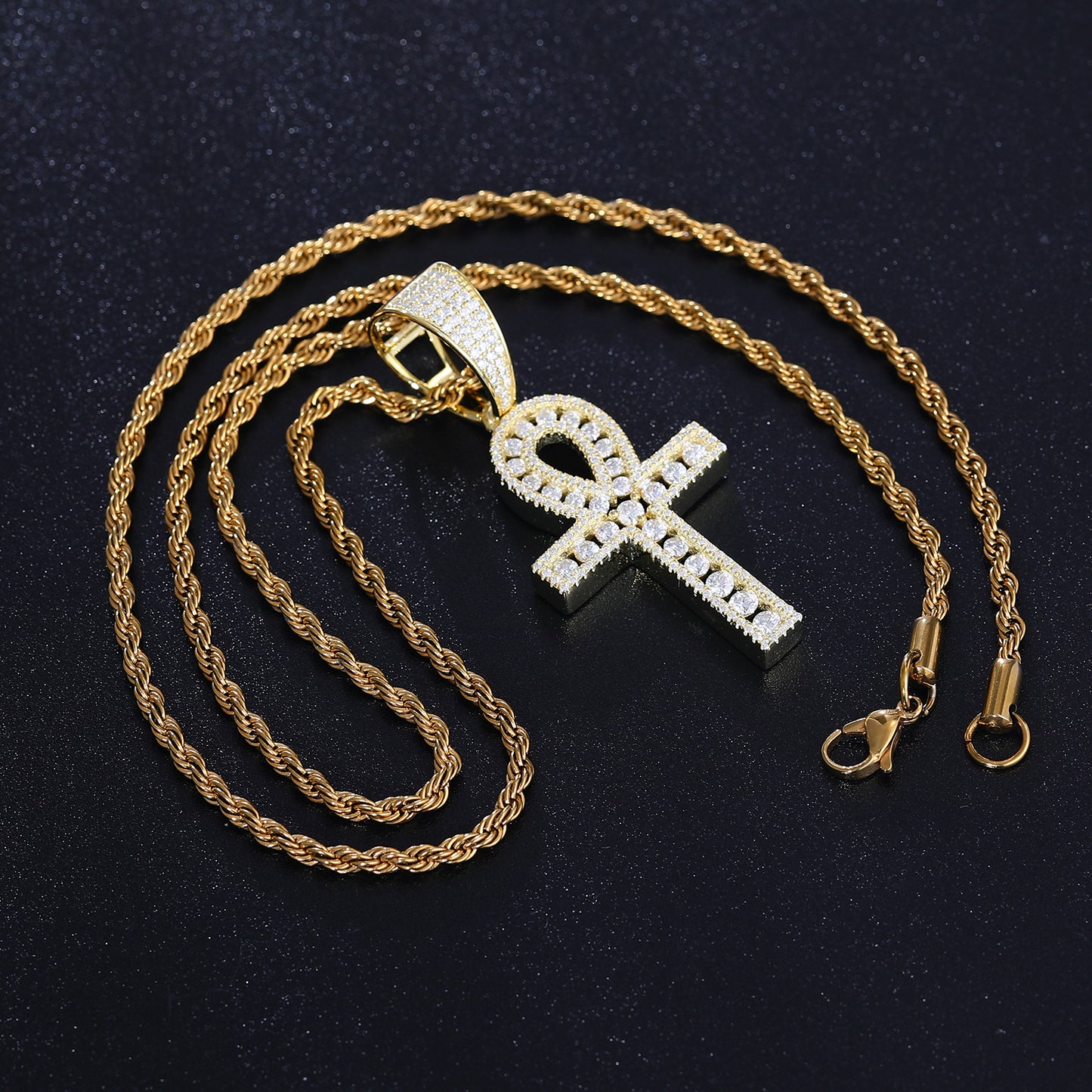 925 Silver Moissanite Egyptian Ankh Pendant TQP0269