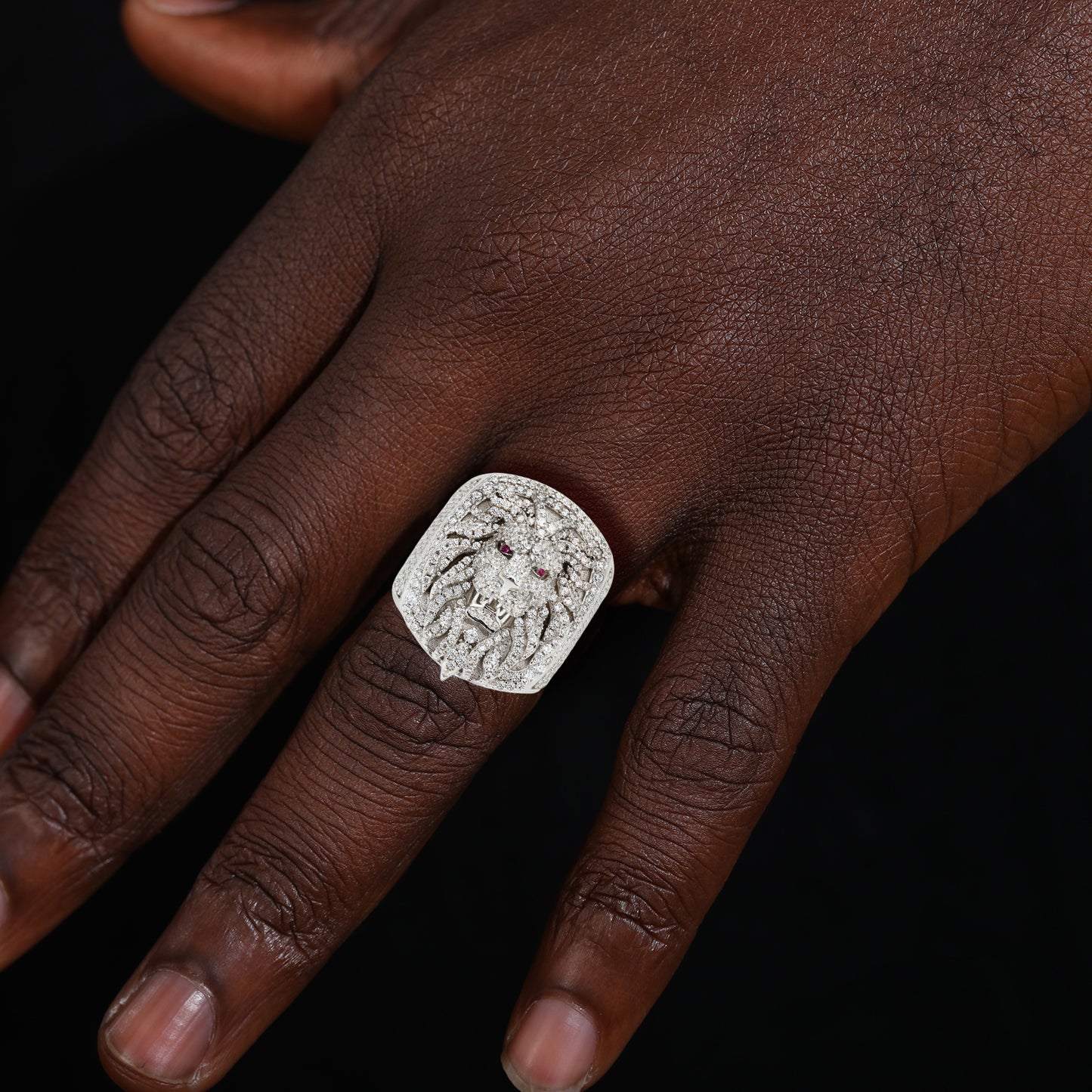 925 Silver Moissanite Lion Head Statement Ring for Men TQR0398