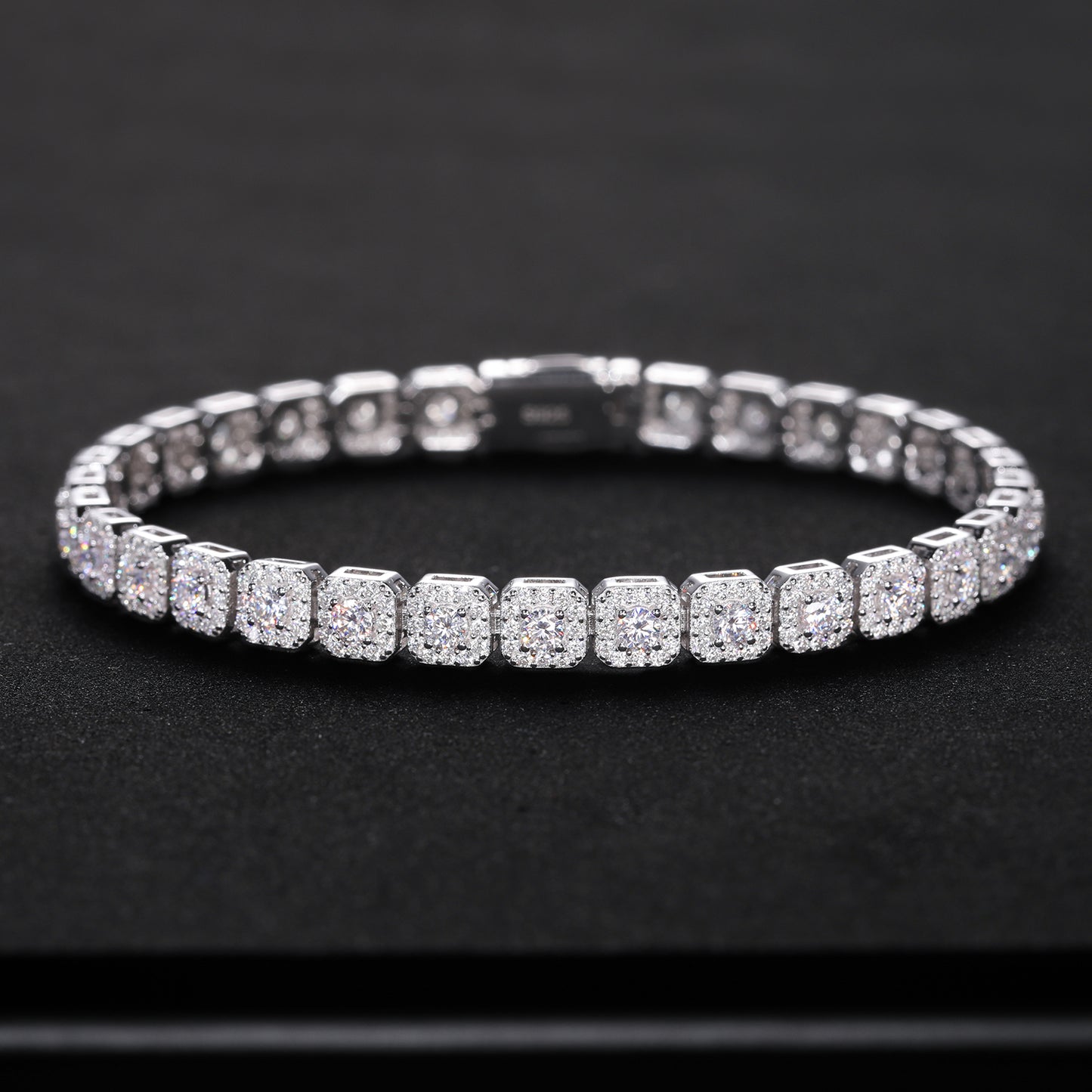 925 Silver Moissanite Square Halo Tennis Bracelet TQB0242
