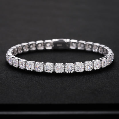 925 Silver Moissanite Square Halo Tennis Bracelet TQB0242
