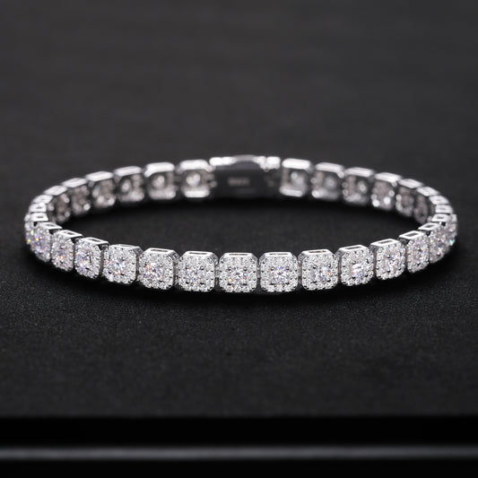925 Silver Moissanite Square Halo Tennis Bracelet TQB0242