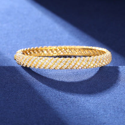 925 Silver Moissanite Diagonal Pave Bangle Bracelet TQB013