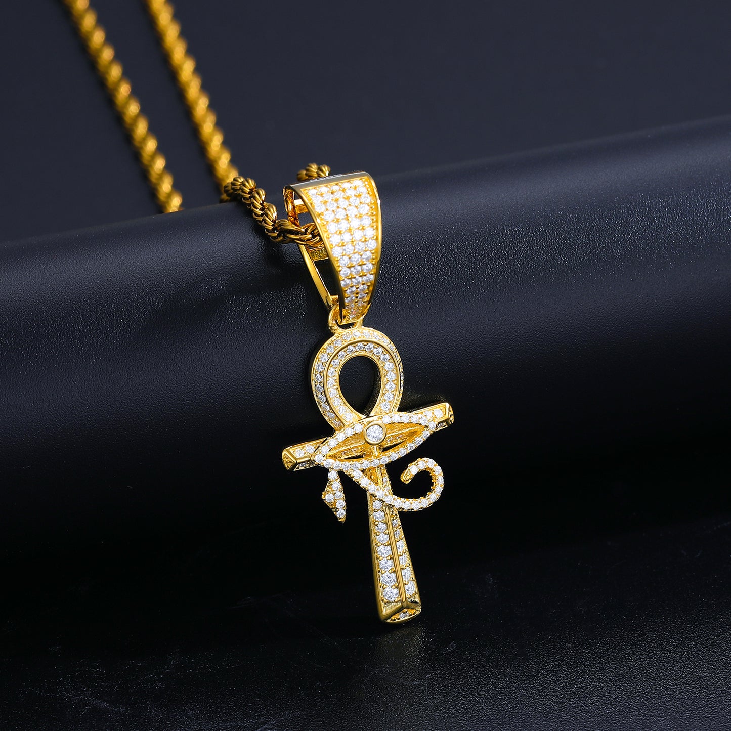 925 Silver Moissanite Iced Out Ankh Cross Pendant TQP0231