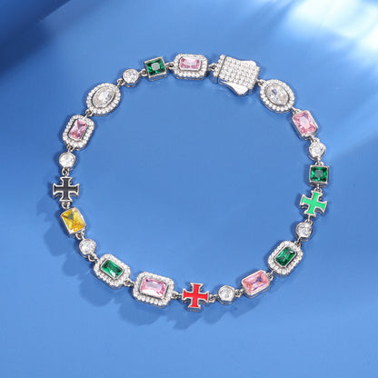 925 Silver Moissanite 7mm Multicolor Cross Tennis Bracelet TQB0257