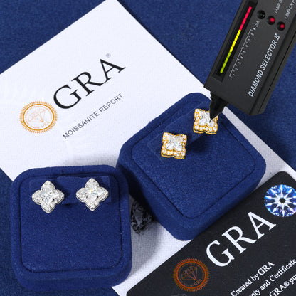 925 Silver Moissanite Diamond Shape Halo Stud Earrings TQE0611