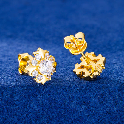 925 Silver Moissanite Starburst Floral Stud Earrings TQE0621