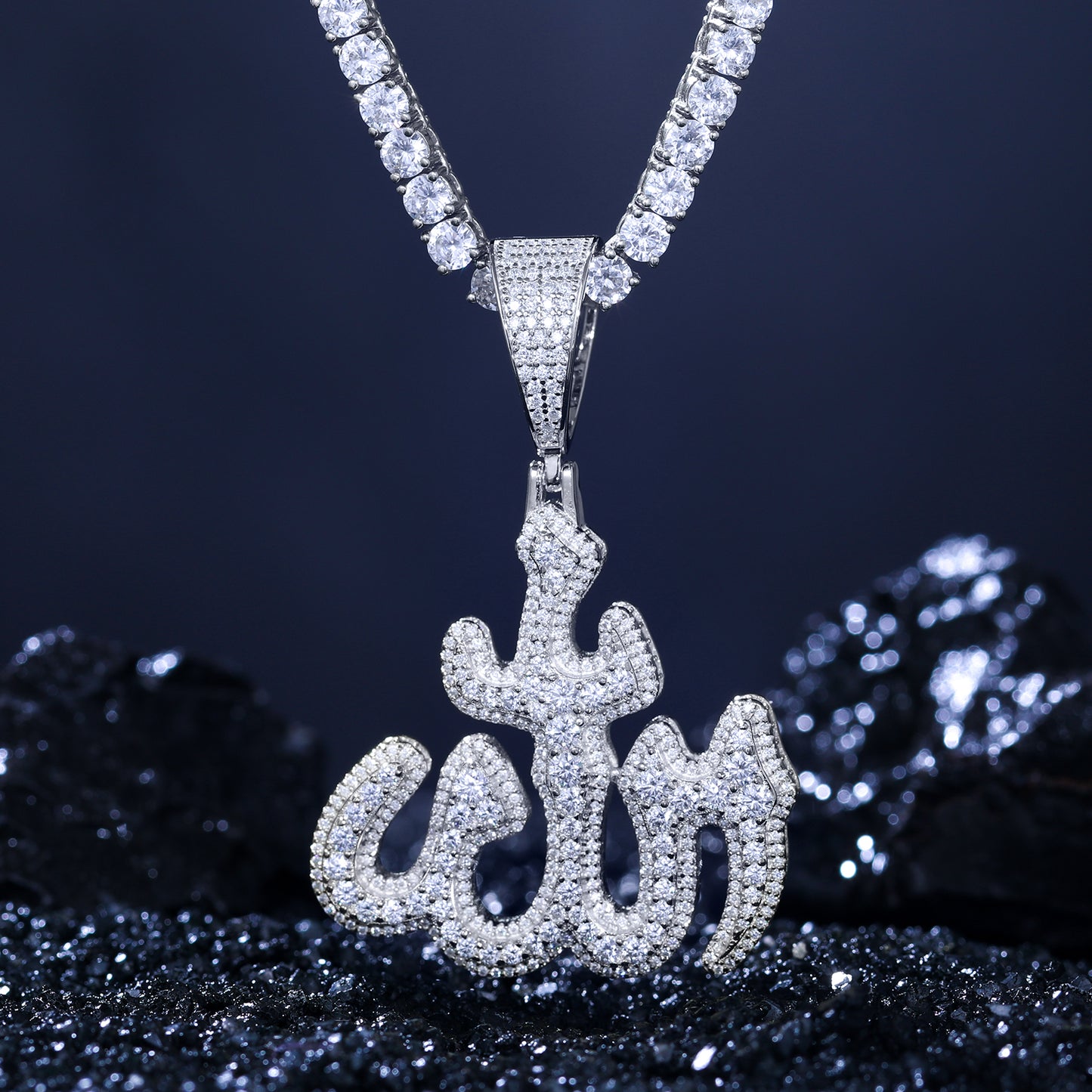 925 Silver Moissanite Arabic Script Sword Pendant TQP0276