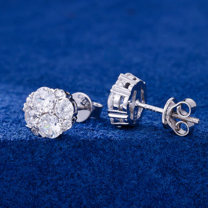 925 Silver Moissanite Round Floral Cluster Stud Earrings TQE0618