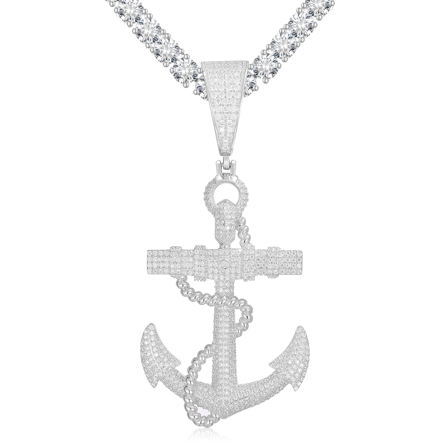 925 Silver Moissanite Nautical Anchor Pendant TQP0250