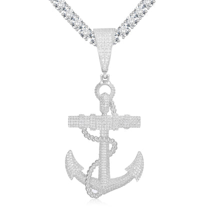 925 Silver Moissanite Nautical Anchor Pendant TQP0250