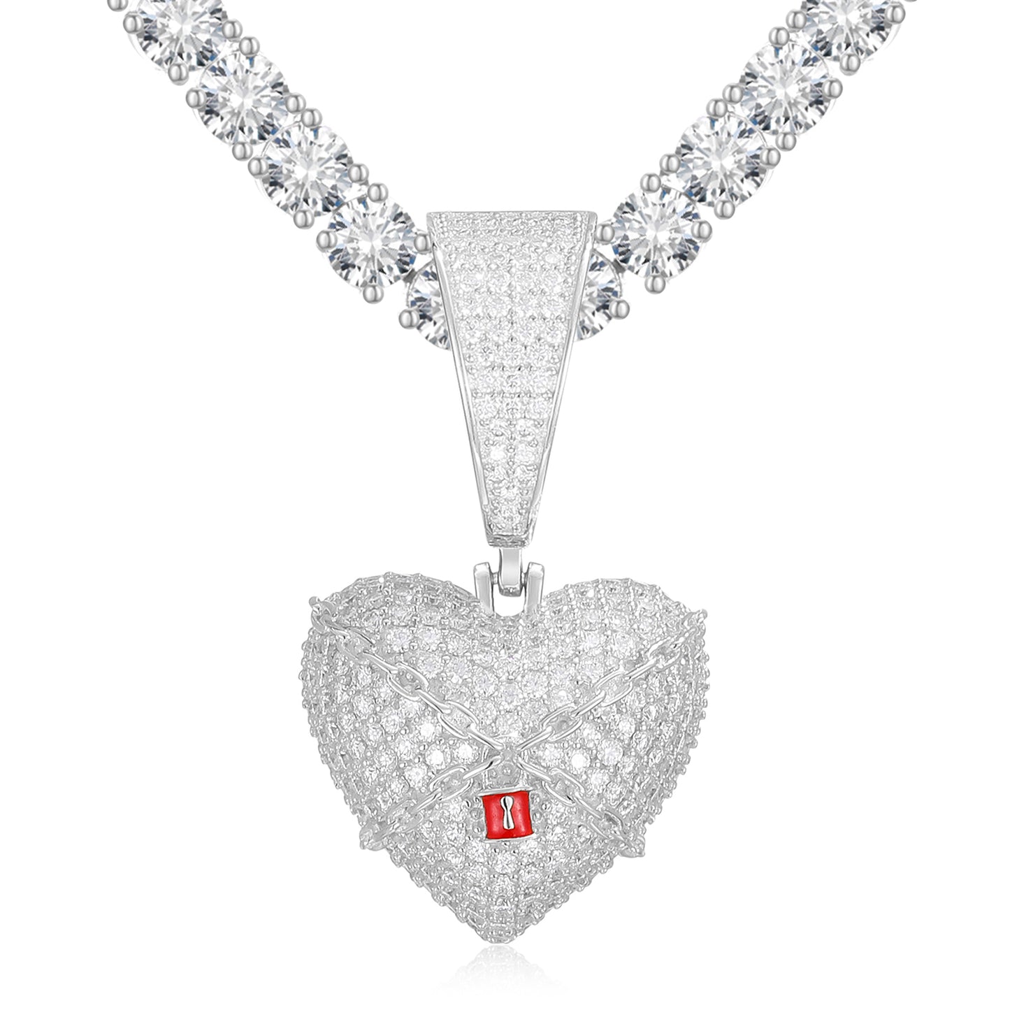 925 Silver Moissanite Iced Out Heart Pendant TQP0248