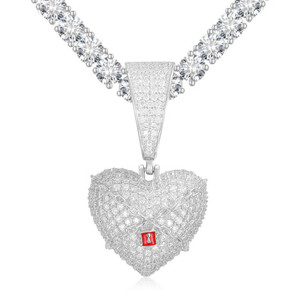 925 Silver Moissanite Iced Out Heart Pendant TQP0248