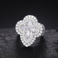 925 Silver Moissanite Pear Cut Clover Statement Ring TQR0319