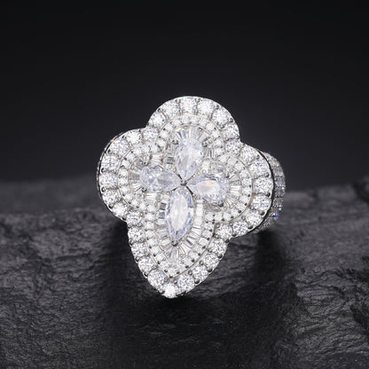925 Silver Moissanite Pear Cut Clover Statement Ring TQR0319