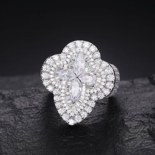 925 Silver Moissanite Pear Cut Clover Statement Ring TQR0319