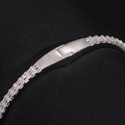 925 Silver Moissanite 3.8mm Slim Baguette Open Bangle Bracelet TQB0040