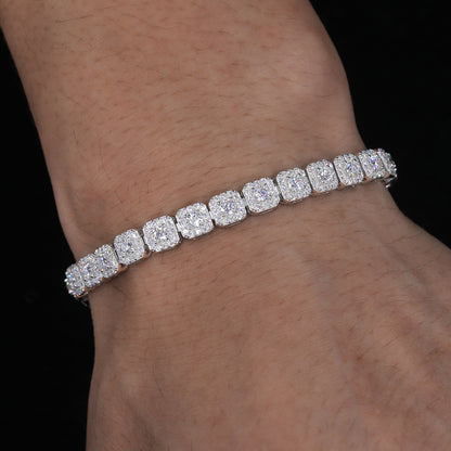 925 Silver Moissanite Square Halo Tennis Bracelet TQB0242