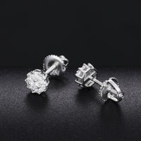 925 Silver Moissanite Round Halo Screw Back Stud Earrings TQE0150