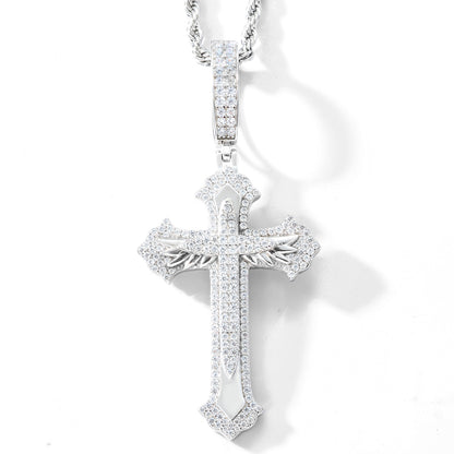 925 Silver Moissanite Feather Cross Pendant for Men TQP0681
