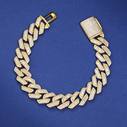 925 Silver Moissanite Baguette Cuban Link Bracelet 12 to 16mm for Men TQB0083