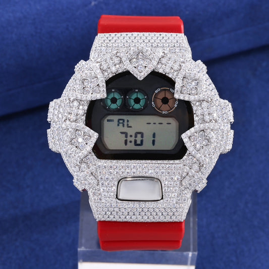 Moissanite Shield Pattern Iced Out Bezel Case Compatible with DW6900 Series CMW0041