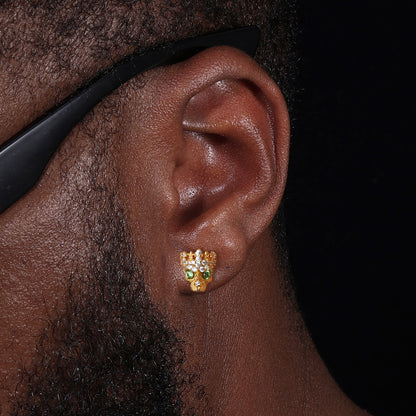 925 Silver Moissanite Green Eye Crown Skull Stud Earrings TQE0609