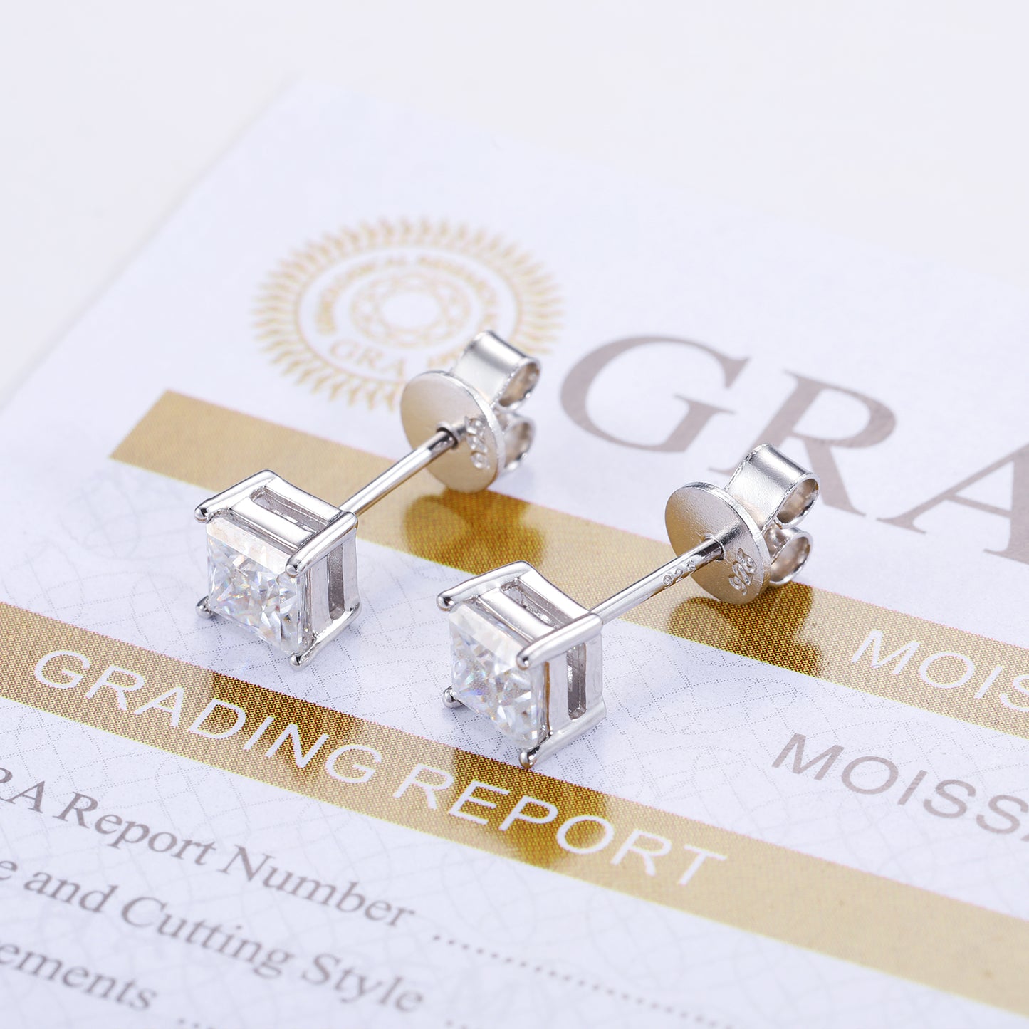 925 Silver Moissanite Princess Cut Solitaire Stud Earrings TQE0078