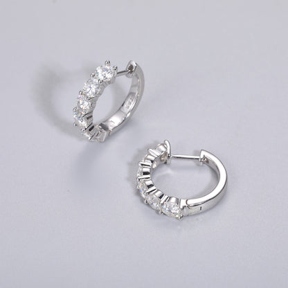 925 Silver Moissanite Graduated Round Huggie Hoop Earrings TQE0099