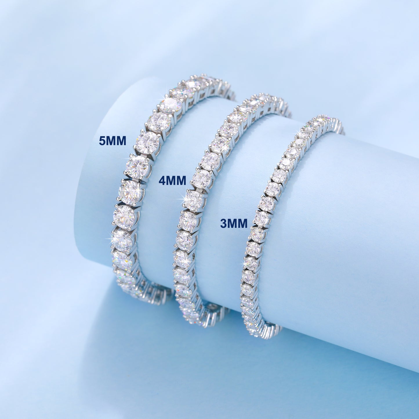 925 Silver Moissanite Gold Finish Tennis Bracelet 3mm 4mm 5mm TQB0304