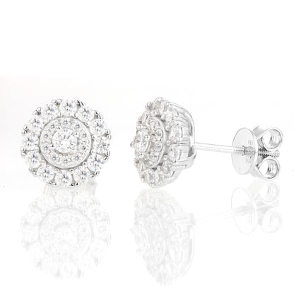 925 Silver Moissanite Rosette Halo Stud Earrings TQE0564